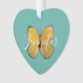 Personalisiertes Gelbes Schmetterlingsherz geformt Ornament (Vorderseite)