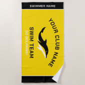 Personalisiertes Gelbes Schwimmteam Schwimmername Strandtuch (Vorderseite)