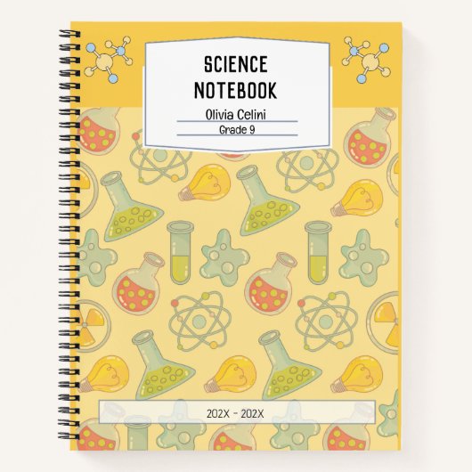 Personalisiertes, gelbes Science-Notebook Notizblock (Vorderseite)