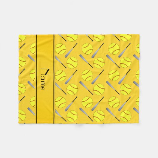 Personalisiertes gelbes Softballnamensmuster Fleecedecke (Vorderseite (Horizontal))
