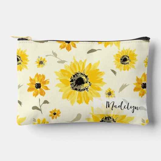 Personalisiertes Gelbfarbenes Sonnenblumenmuster Zubehörtasche (Vorderseite)