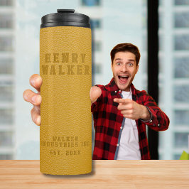 Personalisiertes Gelbgelbes Veganes Leder Thermosbecher