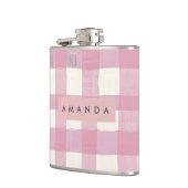 Personalisiertes gemütliches rosa kariertes Design Flachmann (Links)