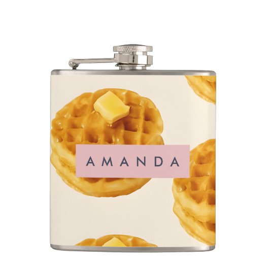Personalisiertes, gemütliches Waffelfrühstück Flachmann (Vorderseite)