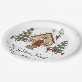 Personalisiertes gemütliches Weihnachtshäuschen Pappteller (Schrägansicht)