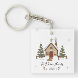 Personalisiertes gemütliches Weihnachtshäuschen  Schlüsselanhänger