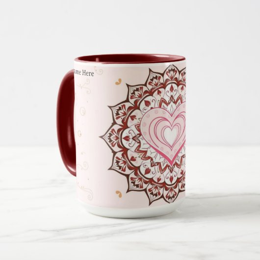 Personalisiertes geometrisches Herz Mandala Liebe Tasse (Vorderseite Links)