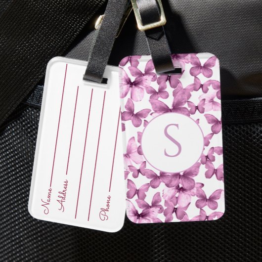 Personalisiertes Gepäckanhänger mit rosa Schmetter