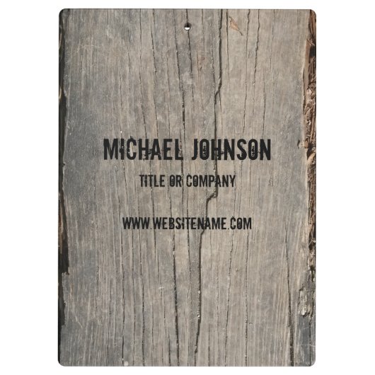 Personalisiertes Geschäft mit rustikalen Holztextu Klemmbrett (Rückseite)