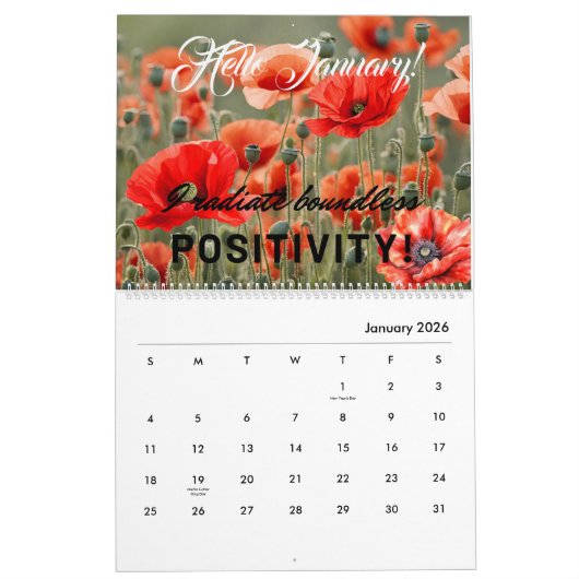Personalisiertes Geschenk, 2 Jahre Blume Mohn Träu Kalender (Jan 2026)