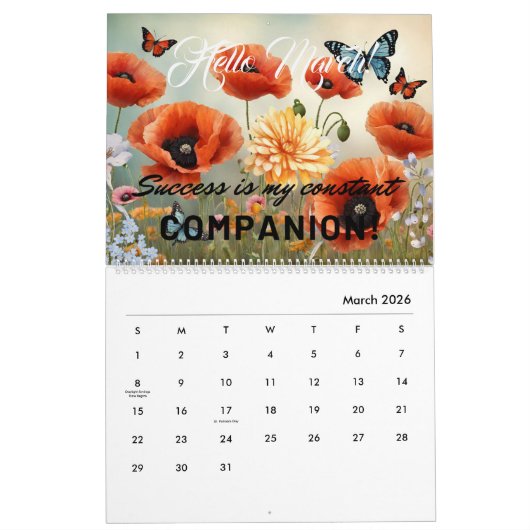 Personalisiertes Geschenk, 2 Jahre Blume Mohn Träu Kalender (Mär 2026)