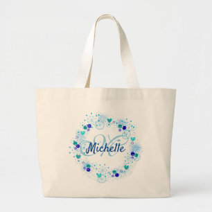 Personalisiertes Geschenk-blaues Namensmonogramm Jumbo Stoffbeutel