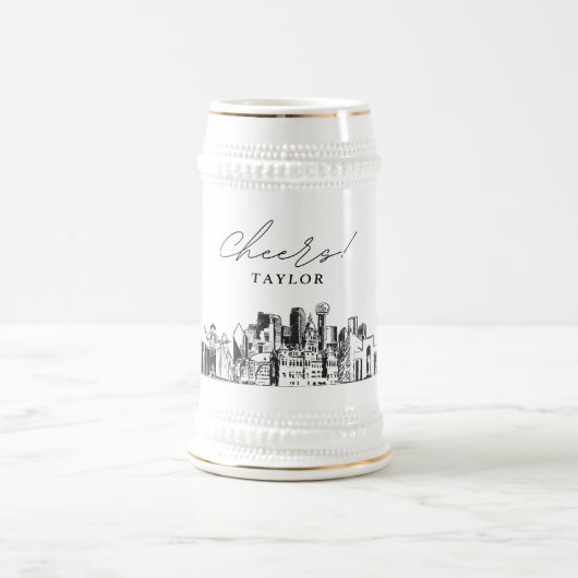 Personalisiertes Geschenk Dallas Skyline Beer Stei Bierglas (Mittel)