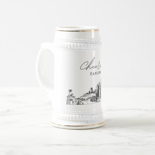 Personalisiertes Geschenk Miami Skyline Sketch Bee Bierglas (Vorderseite Links)