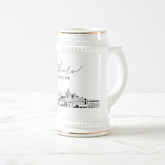Personalisiertes Geschenk Pasadena Skyline Sketch Bierglas (VorderseiteRechts)
