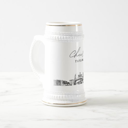 Personalisiertes Geschenk Reno Skyline Sketch Bierglas (Vorderseite Links)