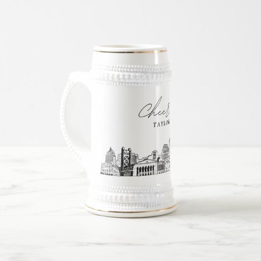 Personalisiertes Geschenk Sacramento Skyline Sketc Bierglas (Vorderseite Links)