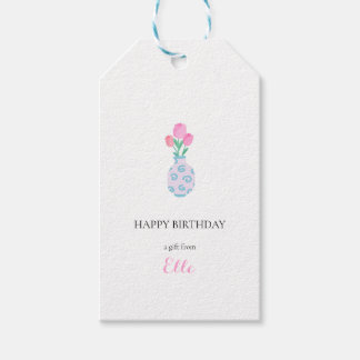 Personalisiertes Geschenk-Tag mit Blumen-Vase Geschenkanhänger