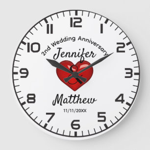 Personalisiertes Geschenk zum 2. Hochzeitstag Große Wanduhr