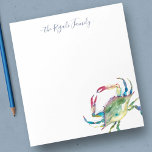 Personalisiertes Geschirr für Wasserfarben Notizblock<br><div class="desc">Diese personalisierte Schreibwarenhandlung in elegantem Küstenstil mit ihrem Familiennamen oder Monogramm in einer handgeschriebenen Schrifttyp mit meiner Original-Aquarellkunst aus blauem Krab. Weitere Zuhause-Living-Designs und Handwerksgeschenke wie dieses finden Sie unter www.zazzle.com/dotellabelle</div>