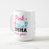 Personalisiertes Geschlecht zeigt rosa oder blaues Kaffeetasse (Vorderseite Links)
