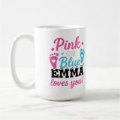 Personalisiertes Geschlecht zeigt rosa oder blaues Kaffeetasse (Links)