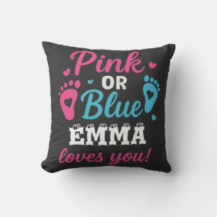 Personalisiertes Geschlecht zeigt rosa oder blaues Kissen