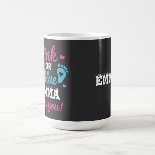 Personalisiertes Geschlecht zeigt rosa oder blaues Verwandlungstasse (Zentrum)