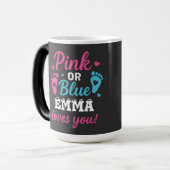 Personalisiertes Geschlecht zeigt rosa oder blaues Verwandlungstasse (Vorderseite Links)