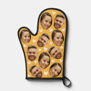 Personalisiertes Gesicht Bild Herz Paar Gelb Ofenhandschuh
