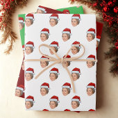 Personalisiertes Gesicht Foto Weihnachtsmannmütze  Geschenkpapier Set