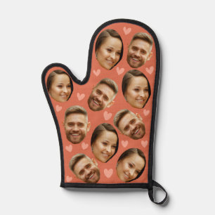 Personalisiertes Gesichtsfoto Herz Paar Terrakotta Ofenhandschuh
