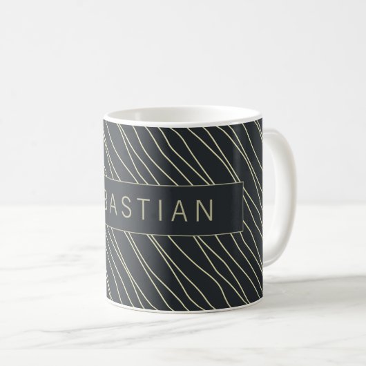 Personalisiertes gestreiftes dunkelblaues Muster Kaffeetasse (VorderseiteRechts)