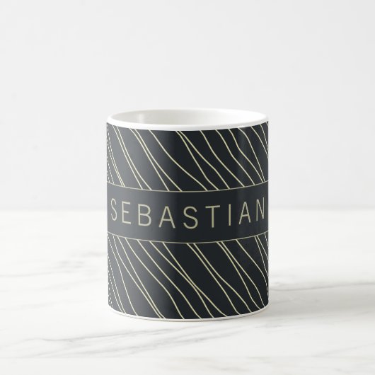 Personalisiertes gestreiftes dunkelblaues Muster Kaffeetasse (Mittel)