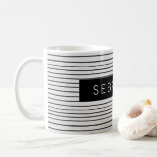 Personalisiertes gestreiftes grauweißes Muster Kaffeetasse