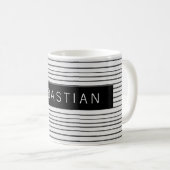 Personalisiertes gestreiftes grauweißes Muster Kaffeetasse (VorderseiteRechts)