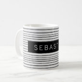 Personalisiertes gestreiftes grauweißes Muster Kaffeetasse (Vorderseite Links)