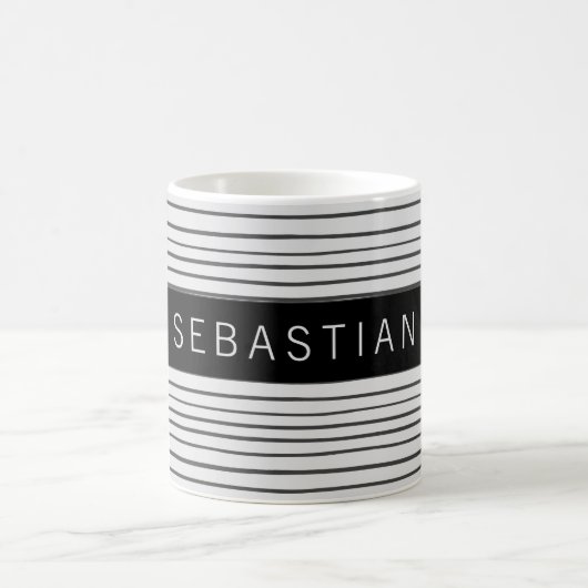 Personalisiertes gestreiftes grauweißes Muster Kaffeetasse (Mittel)