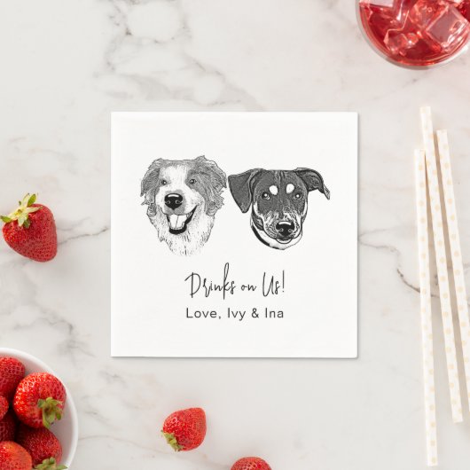 Personalisiertes Getränk für Hunde, schwarz und we Serviette (Beispiel)