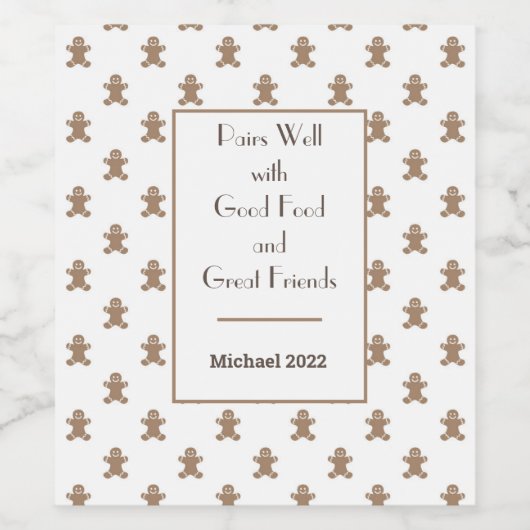 Personalisiertes Gingerbread Man Muster Set von (6 Weinetikett (Einzelnes Label)