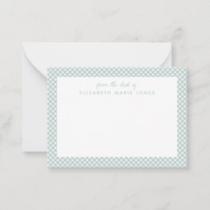 Personalisiertes Gingham-Kinder Grün-Teal-Karo Mitteilungskarte