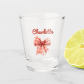 Personalisiertes Gingham-Schleifendesign in Schrif Schnapsglas (Vorderseite)