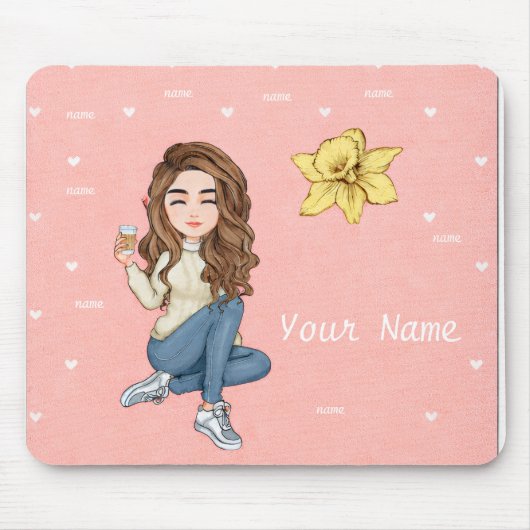 Personalisiertes Girl Boss-Mauspad mit Herzen Mousepad (Vorne)