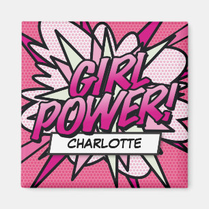 Personalisiertes GIRL POWER Comic Buch Rosa Magnet