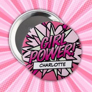 Personalisiertes GIRL POWER Comic-Heft Rosa Button