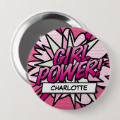 Personalisiertes GIRL POWER Comic Rosa Button (Vorne & Hinten)