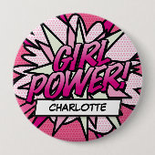 Personalisiertes GIRL POWER Comic Rosa Button (Vorderseite)