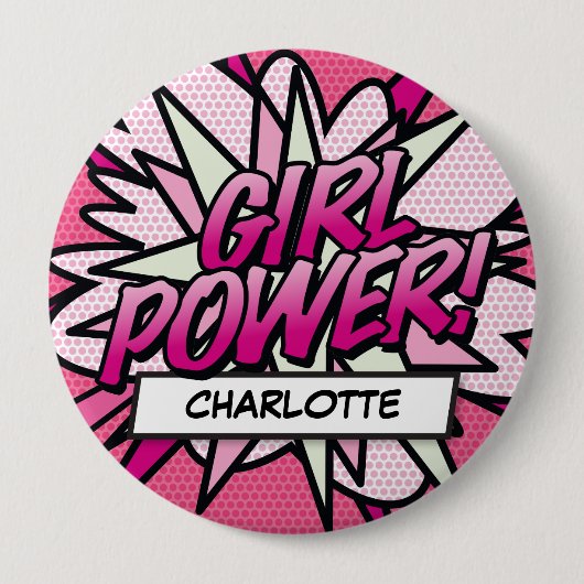 Personalisiertes GIRL POWER Comic Rosa Button (Vorderseite)