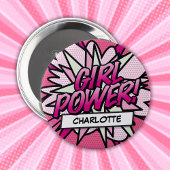 Personalisiertes GIRL POWER Comic Rosa Button
