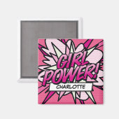 Personalisiertes GIRL POWER Comic Rosa Magnet (Vorderseite/Rückseite)